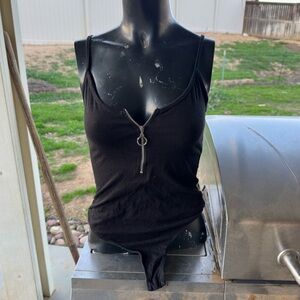 Black Zipper Detail Women's bodysuit